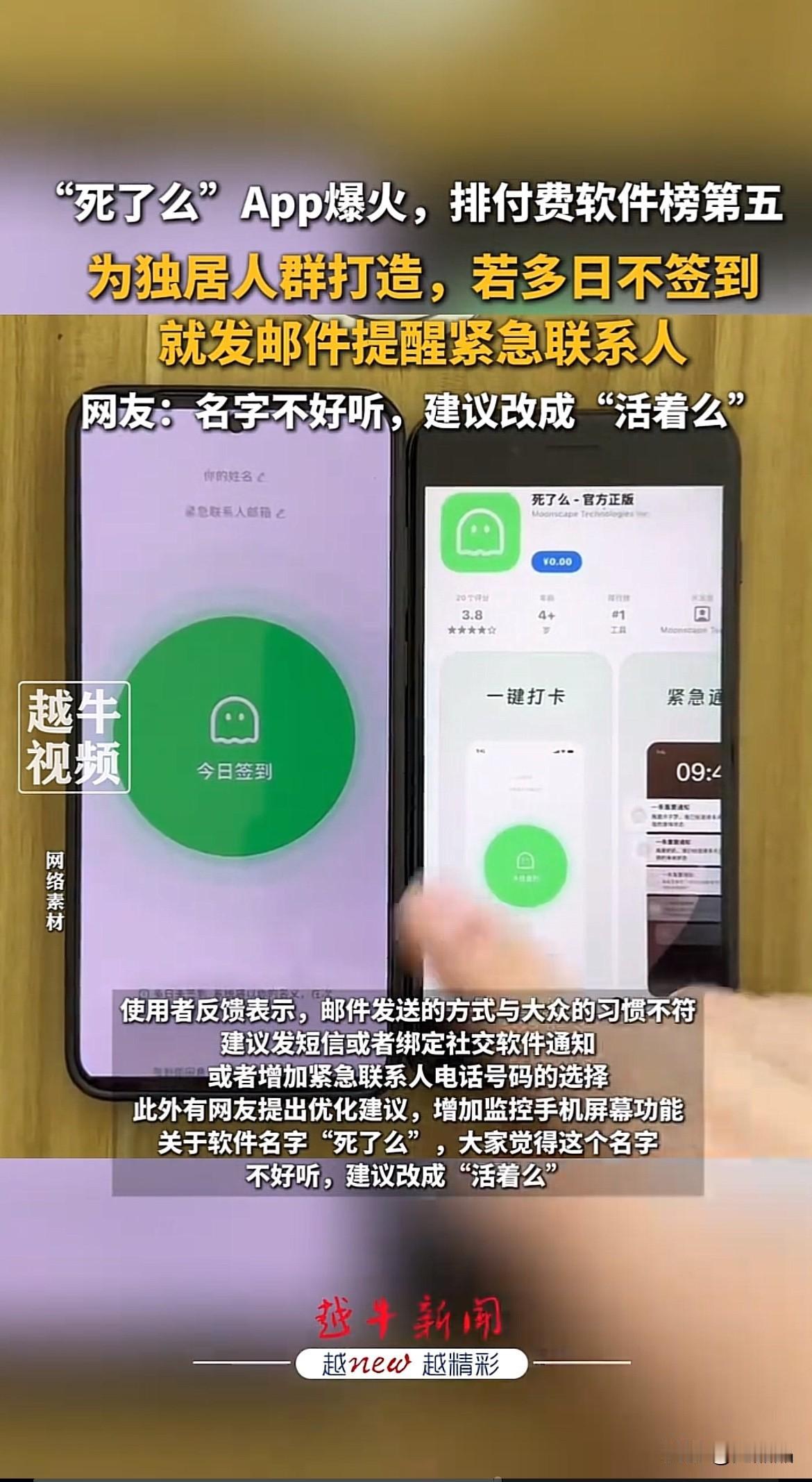 太心酸了！付费“死了么”APP火了，位列软件榜单第五，专门为独居中老年人打造，若