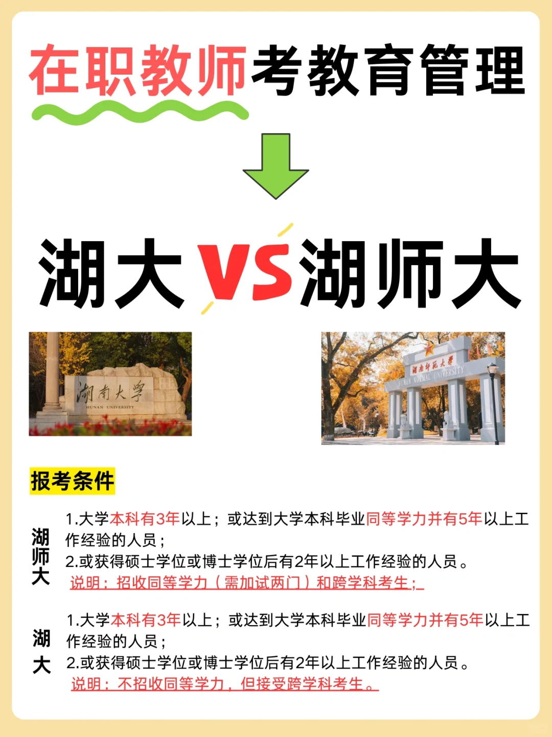 在职教师考非全教育管理→湖大🆚湖师大❓