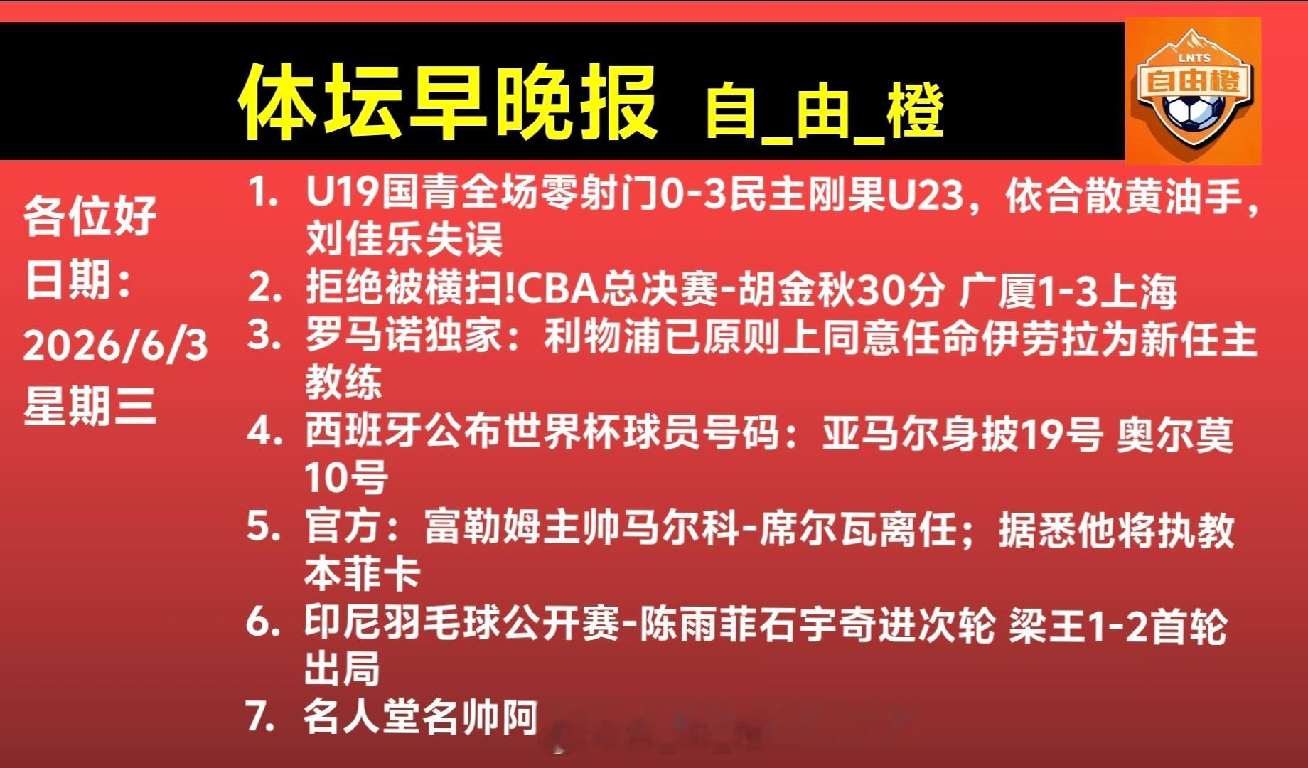 自由橙每日橙语体坛早晚报
