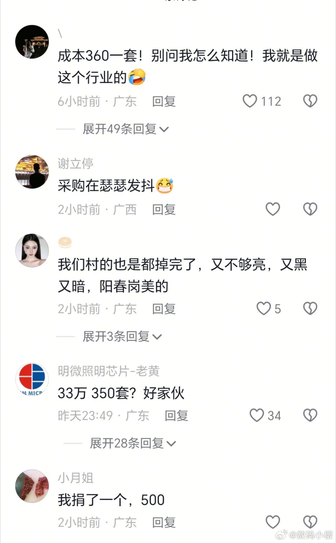 花33万捐了350套路灯全是假货我看评论区有人说是采购吃了返点，也有人说这个价格