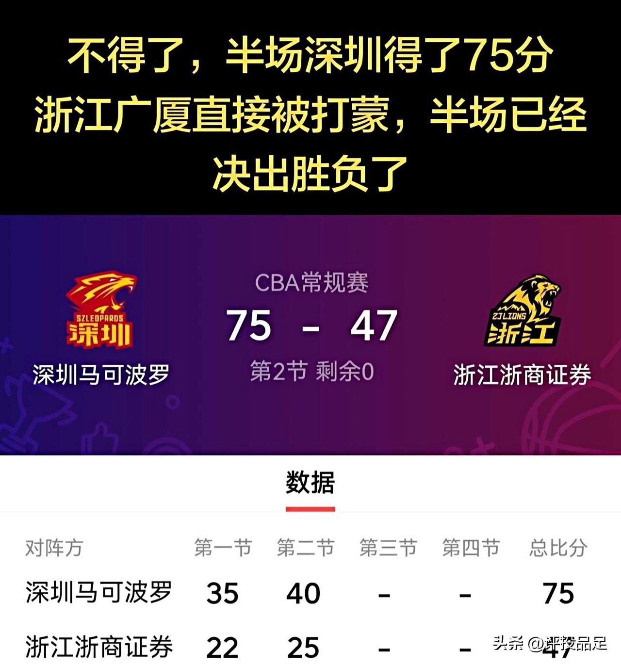 浙江广厦战略性放弃！
1.七连胜的深圳男篮与七连胜的浙江广厦相遇，今晚广厦战略性