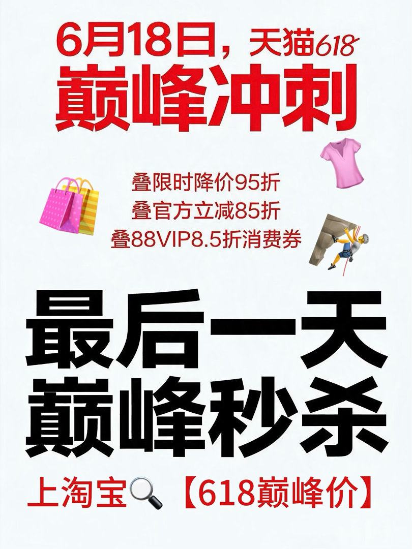 天猫618正日子巅峰冲刺 敲黑板！6月18日天猫618正日子终极冲刺，上🍑搜【