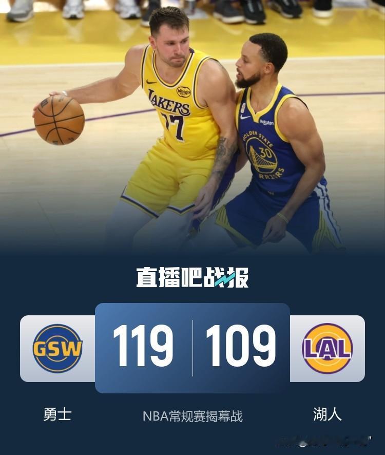 勇士揭幕战力克湖人
总结
勇士：我们老是老了点，但是我们不菜！
湖人：除了东契奇