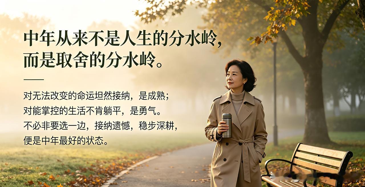 中年从来不是人生的分水岭，而是取舍的分水岭。

对无法改变的命运坦然接纳，是成熟