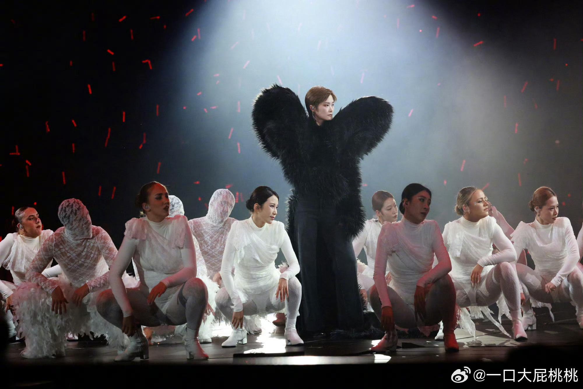 李宇春演唱会再次演绎超绝造型，黑色羽毛战袍来自设计师品牌QUINE LI 202