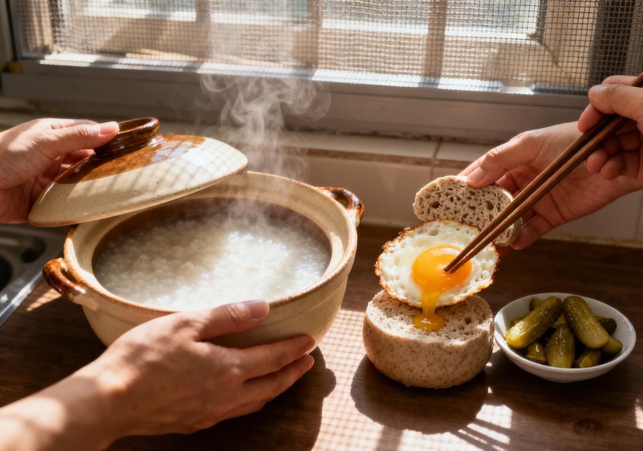 【早餐：暖粥配溏心蛋】