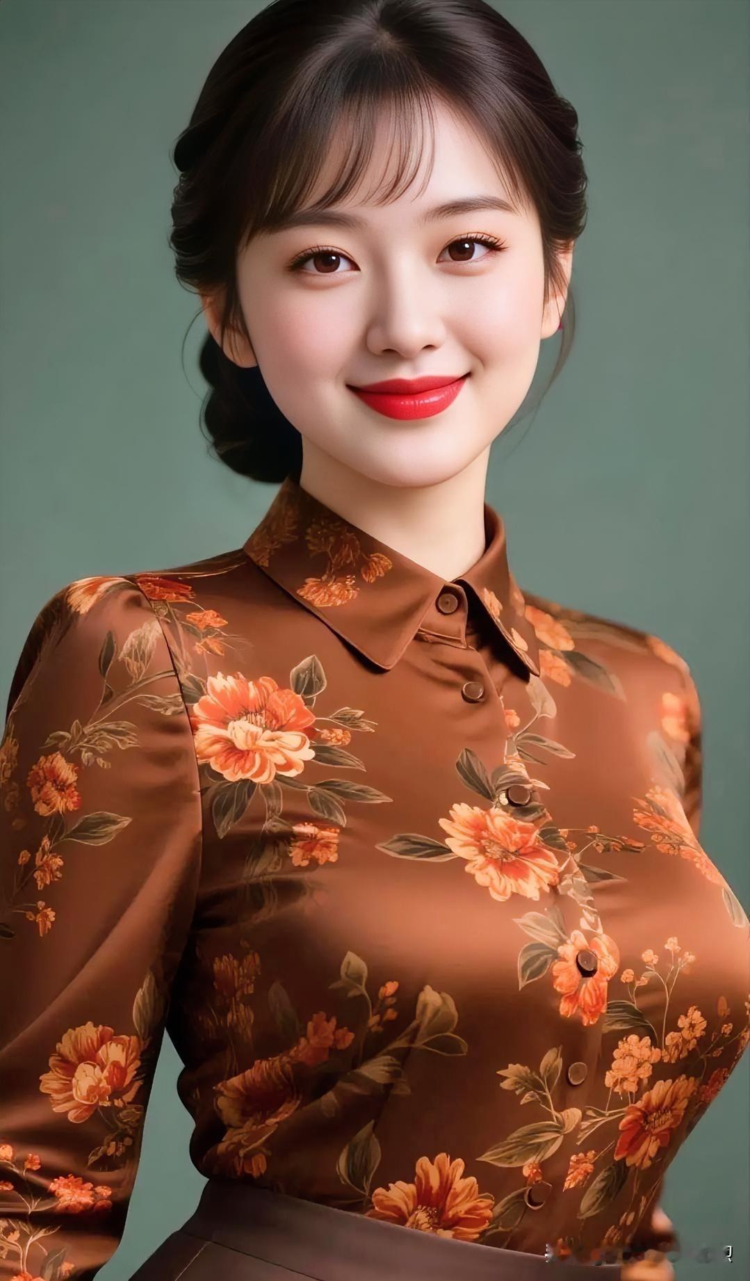 焦糖花影，复古温婉，红唇浅笑间，岁月凝香，优雅从容自成画境。
