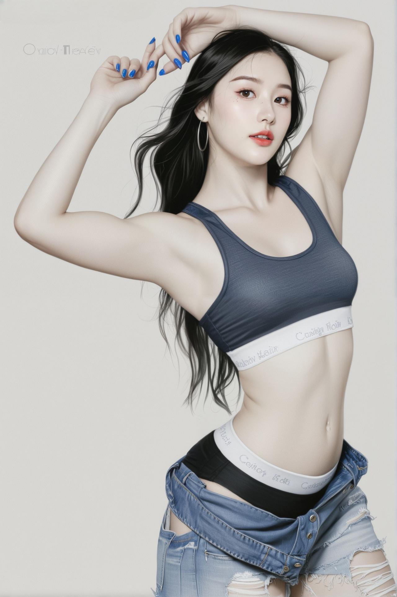 红妆美人，蓝衣飘逸。