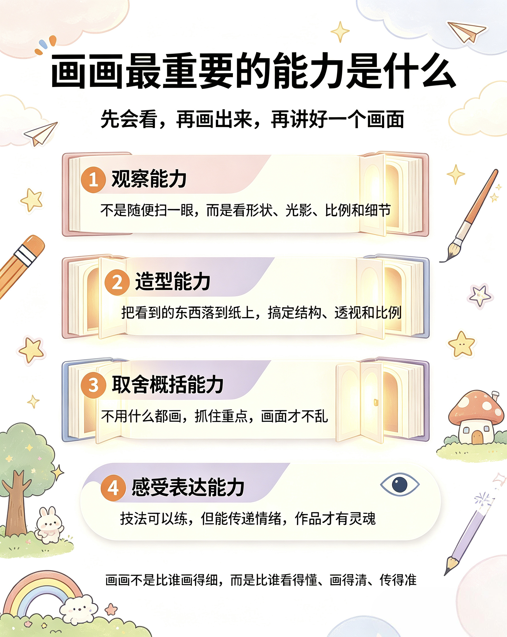 画画最重要的能力是什么画画最关键的能力，排个先后来说：首先得会观察。不是随便扫一