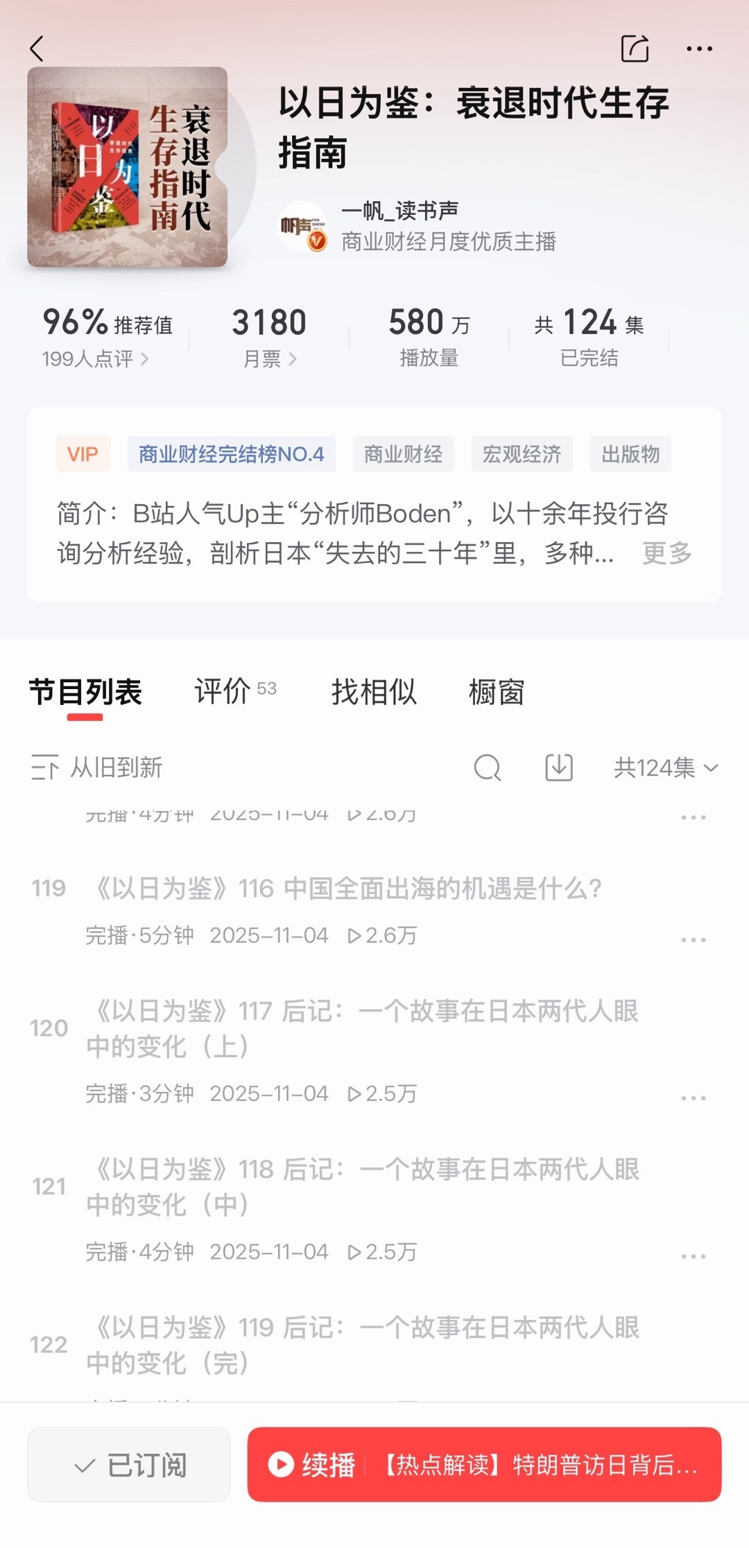 《以日为鉴，衰退时代生存指南》，这个播客节目不错，推荐。 