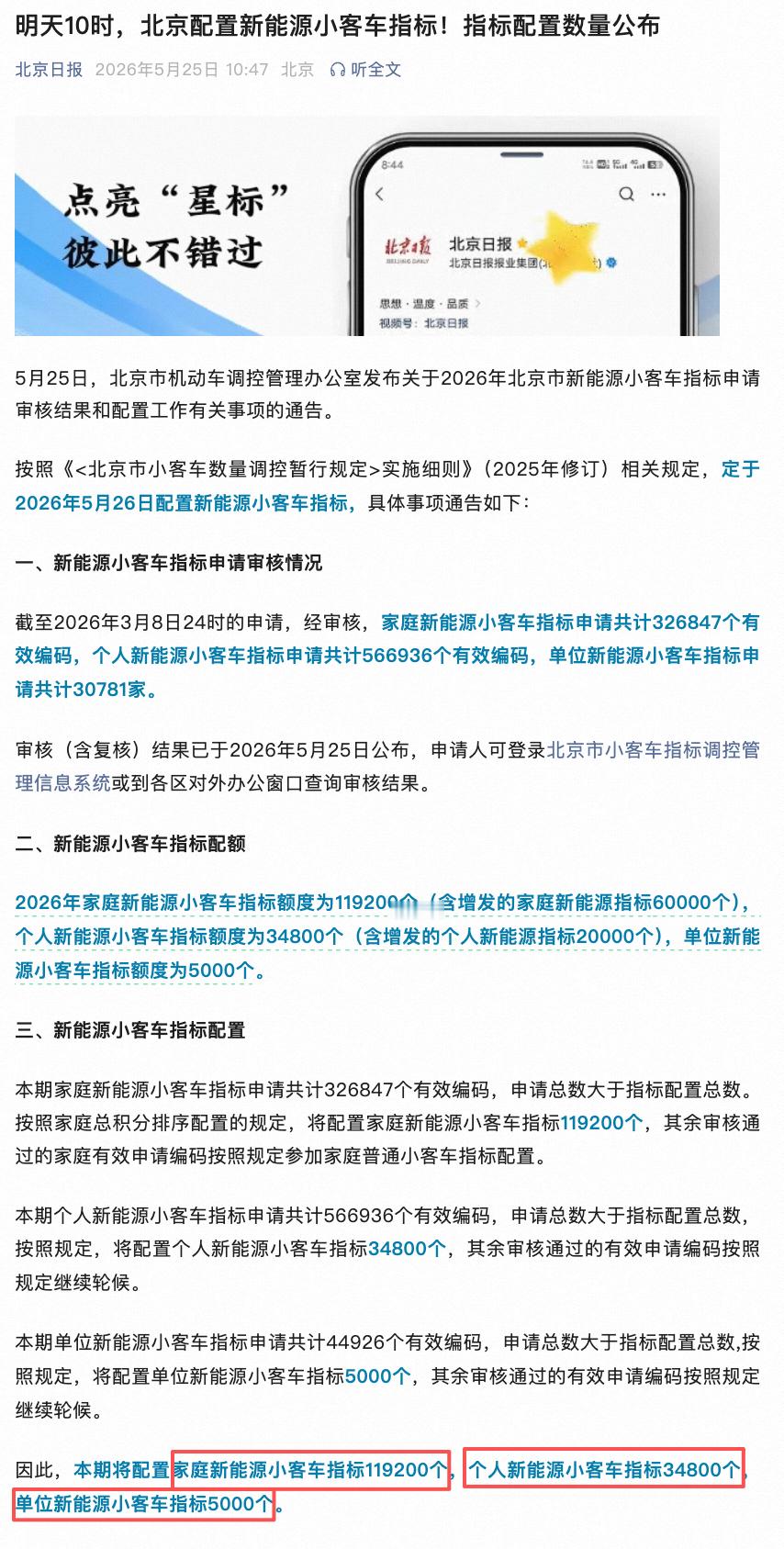 有期待明天中签的朋友吗？明早10点开奖，家庭新能源小客车指标119200个，个人