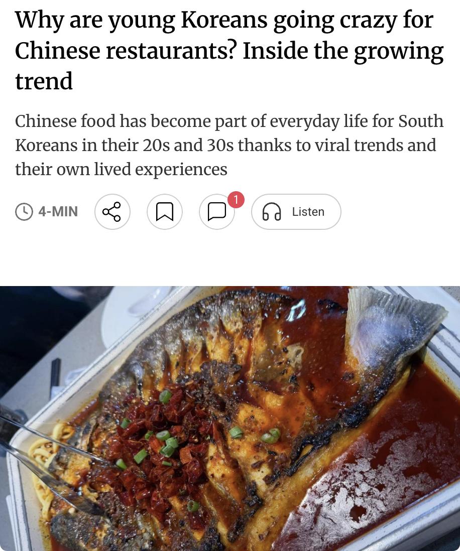 外媒：韩国二三十岁年轻人正掀起中餐热潮，首尔明洞、弘大、江南等地的中餐馆晚间座无