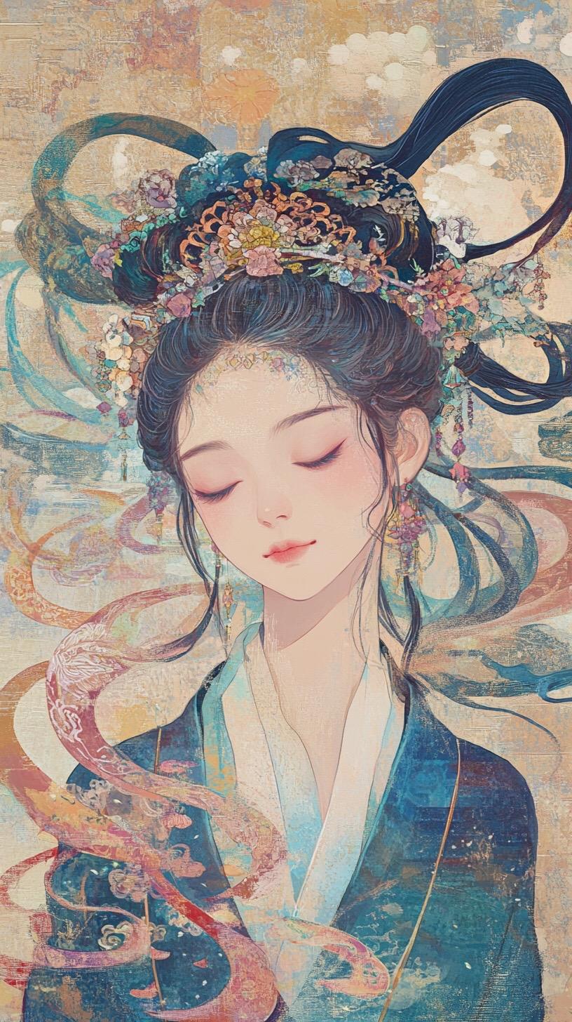无风衣举带，有色绘蓝黄。#古风 #国风古韵 #水墨画 #aigc #人人都是ai