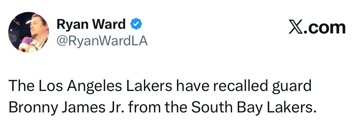 湖人从发展联盟召回布朗尼 