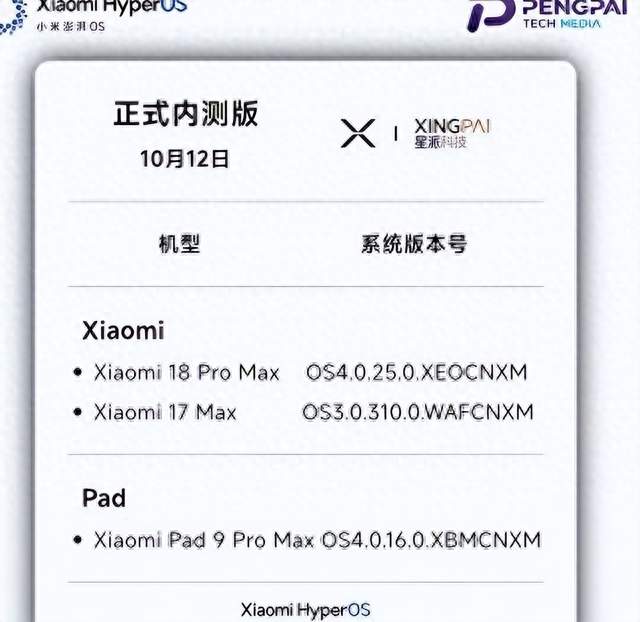 小米这轮澎湃OS4推送，两台平板先上车了，小米17 Max却留在了OS3