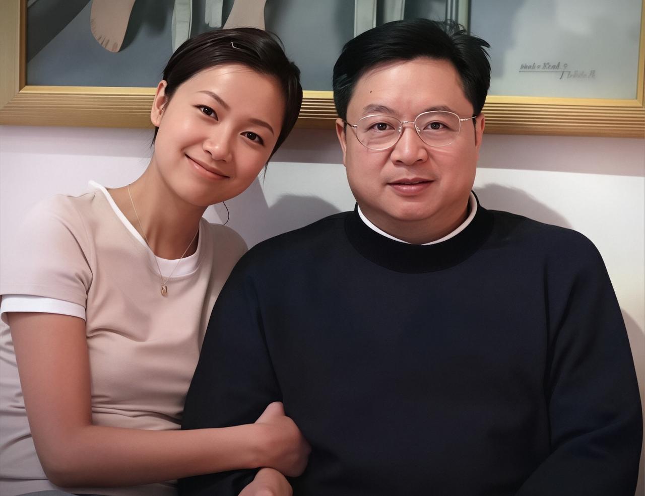 徐静蕾与父亲的一张合影，父亲早年在北京灯泡厂工作，后来开办霓虹灯工厂，还担任女儿