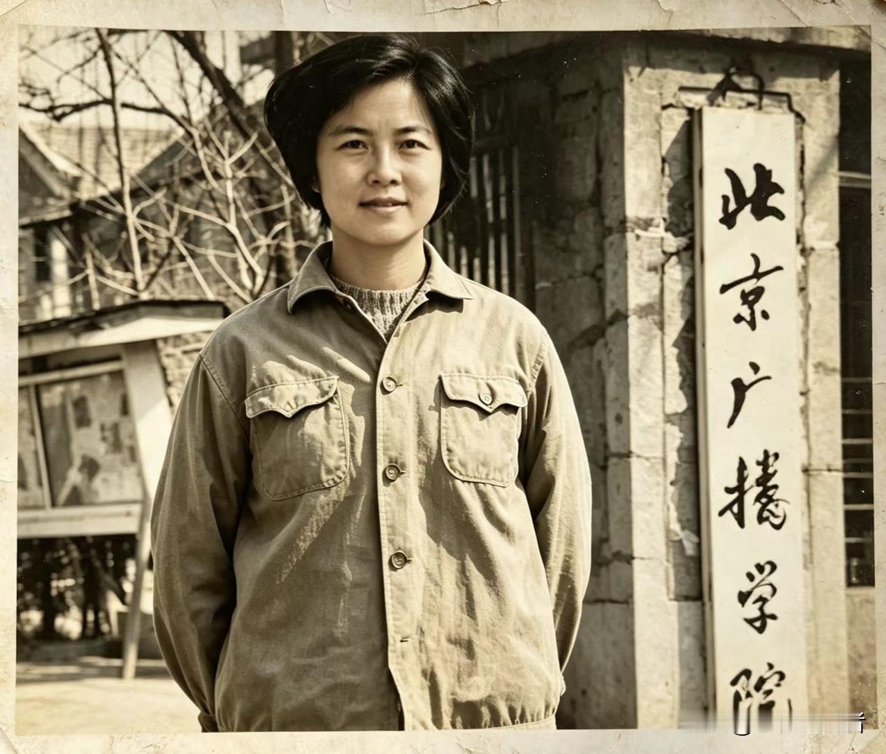 这张旧照片，是敬一丹在北京广播学院求学时期留下的珍贵留影。
1976年，敬一丹作