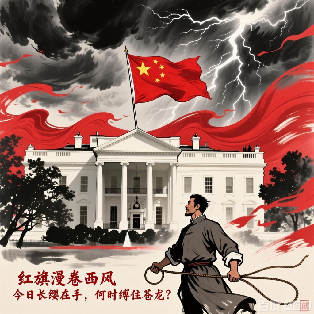 红旗漫卷西风，
今日长缨在手，
何时缚住苍龙？