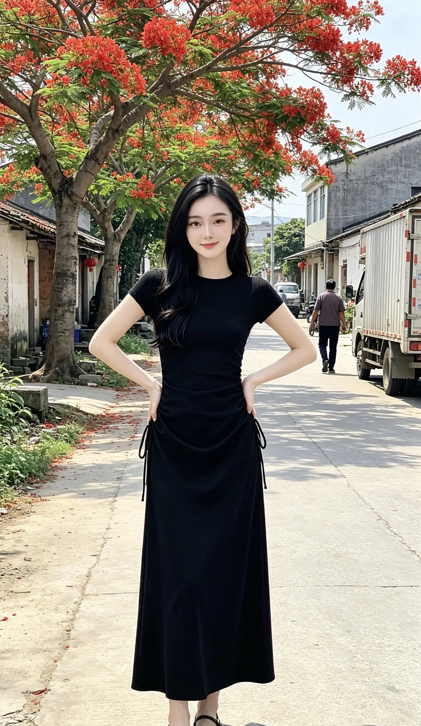谁能拒绝夏日姐感穿搭呢 修身显瘦连衣裙 黑裙穿搭