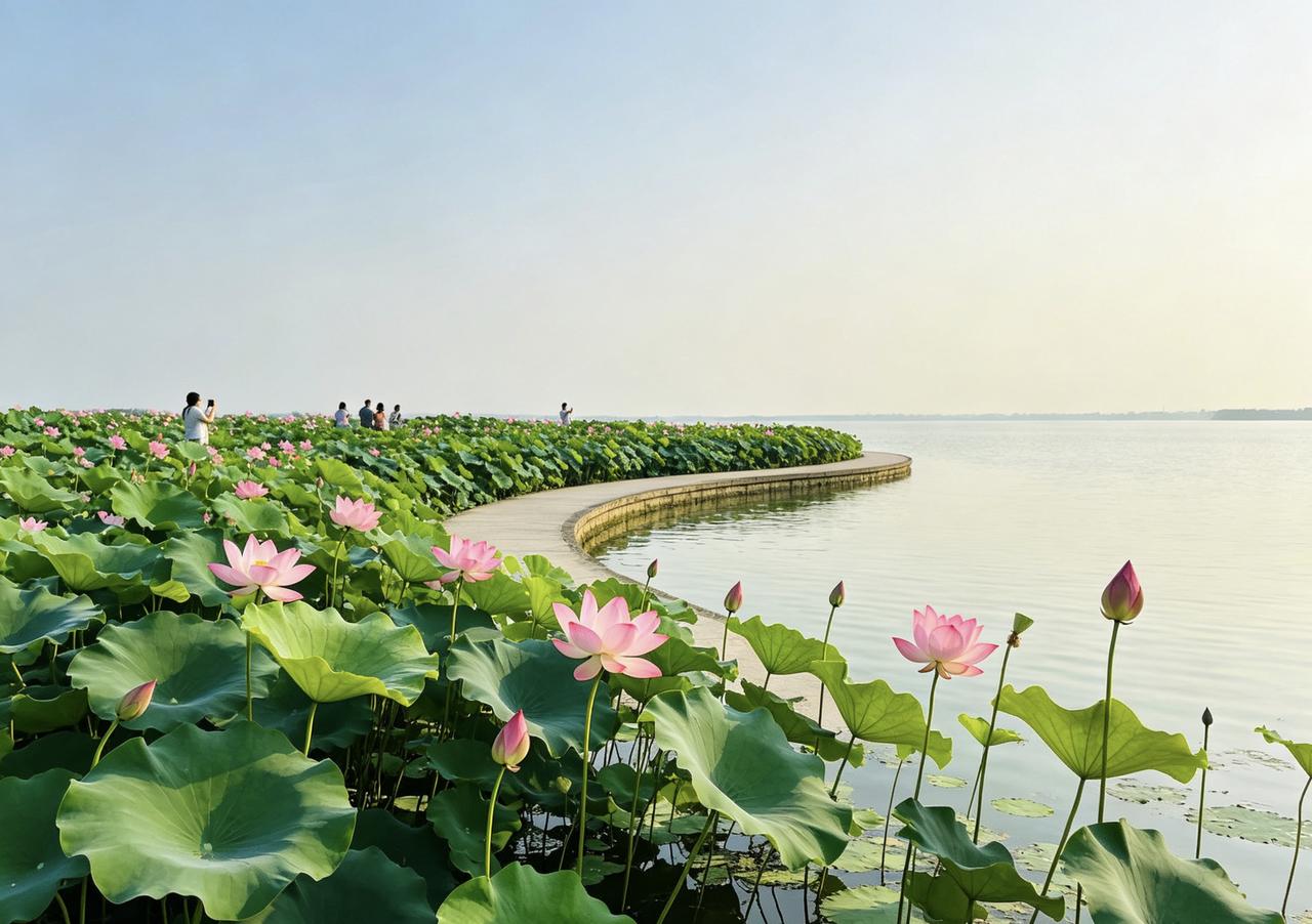绝句·游桃子湖赏荷
湖形水蜜桃，
菡萏自多娇。
欲绘清香景，
神工不可雕。