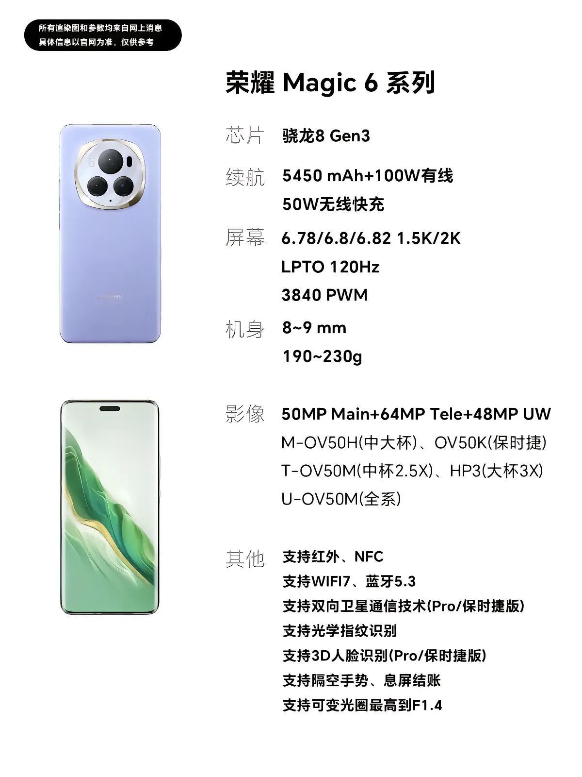 荣耀新手机来了
荣耀Magic 6系列
这次有很多配色，都很好看
荣耀Magic