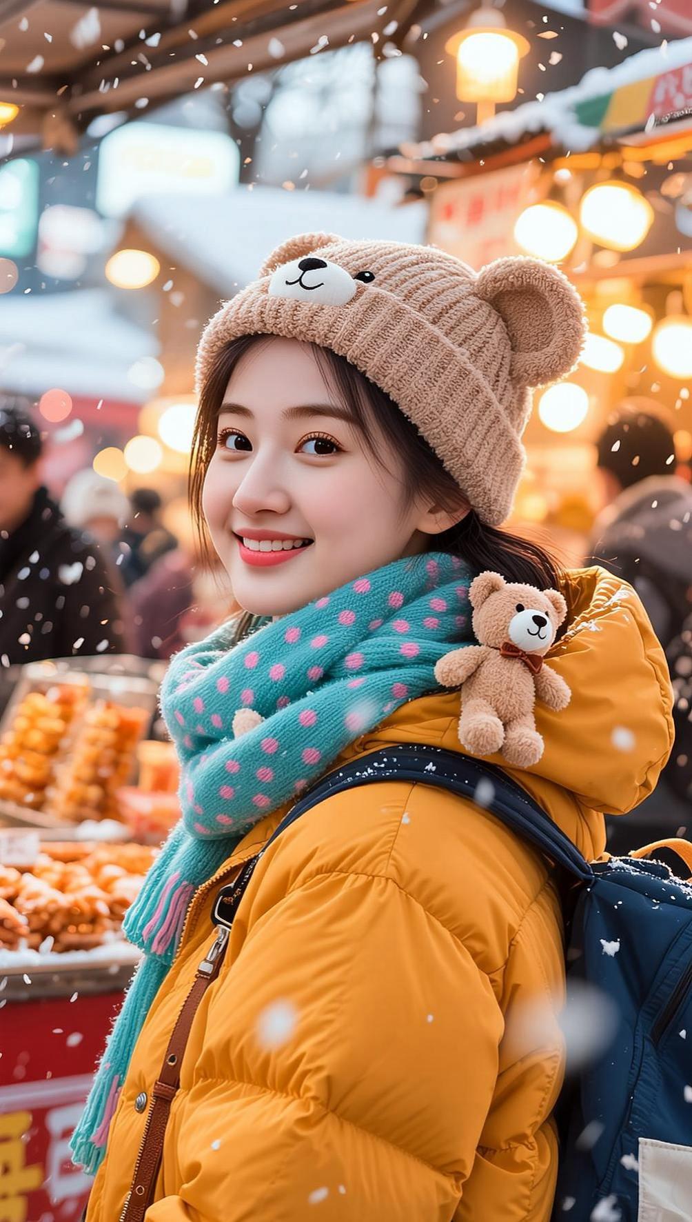 AI冬日氛围感写真 抖音ai创作 笑容最治愈的女孩 高颜值