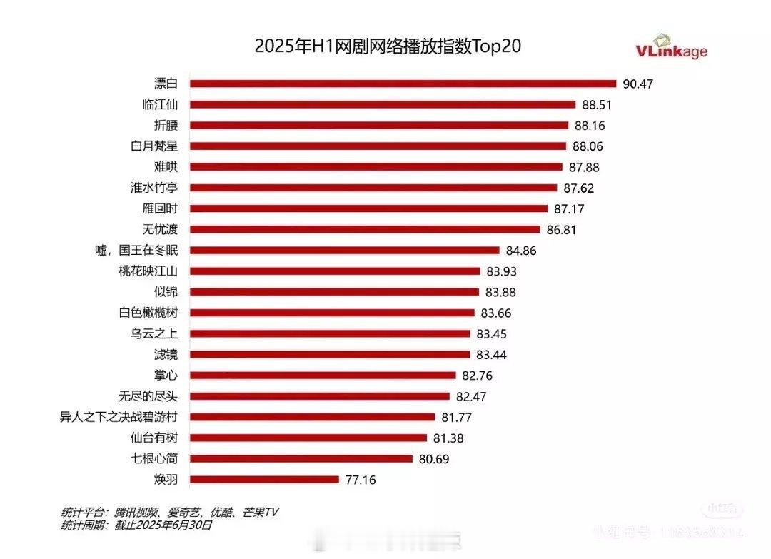 2025上半年网剧网络播放指数前二十 ​​​