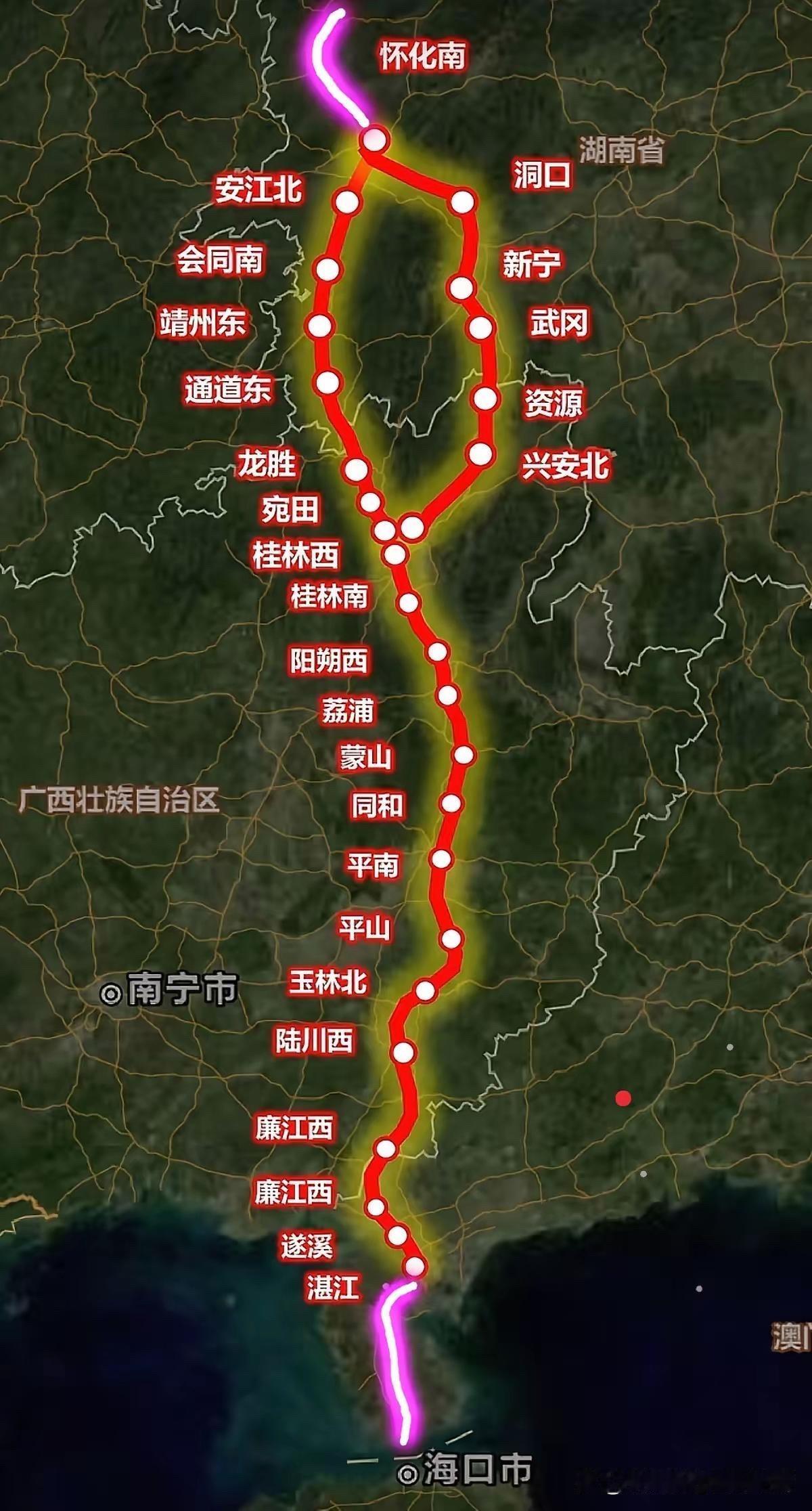 怀桂高铁放在整个路网里，就是张海高铁的
一段，由张吉怀-怀桂-桂玉-玉湛-湛海5