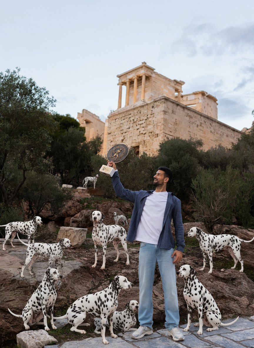 德约科维奇庆祝101冠的图，也很有创意，和斑点狗合照（怀疑是P图）。之前也有媒体