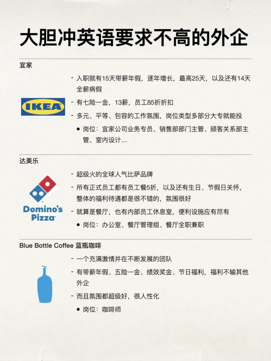 空窗期的大胆冲英语要求不高的外企