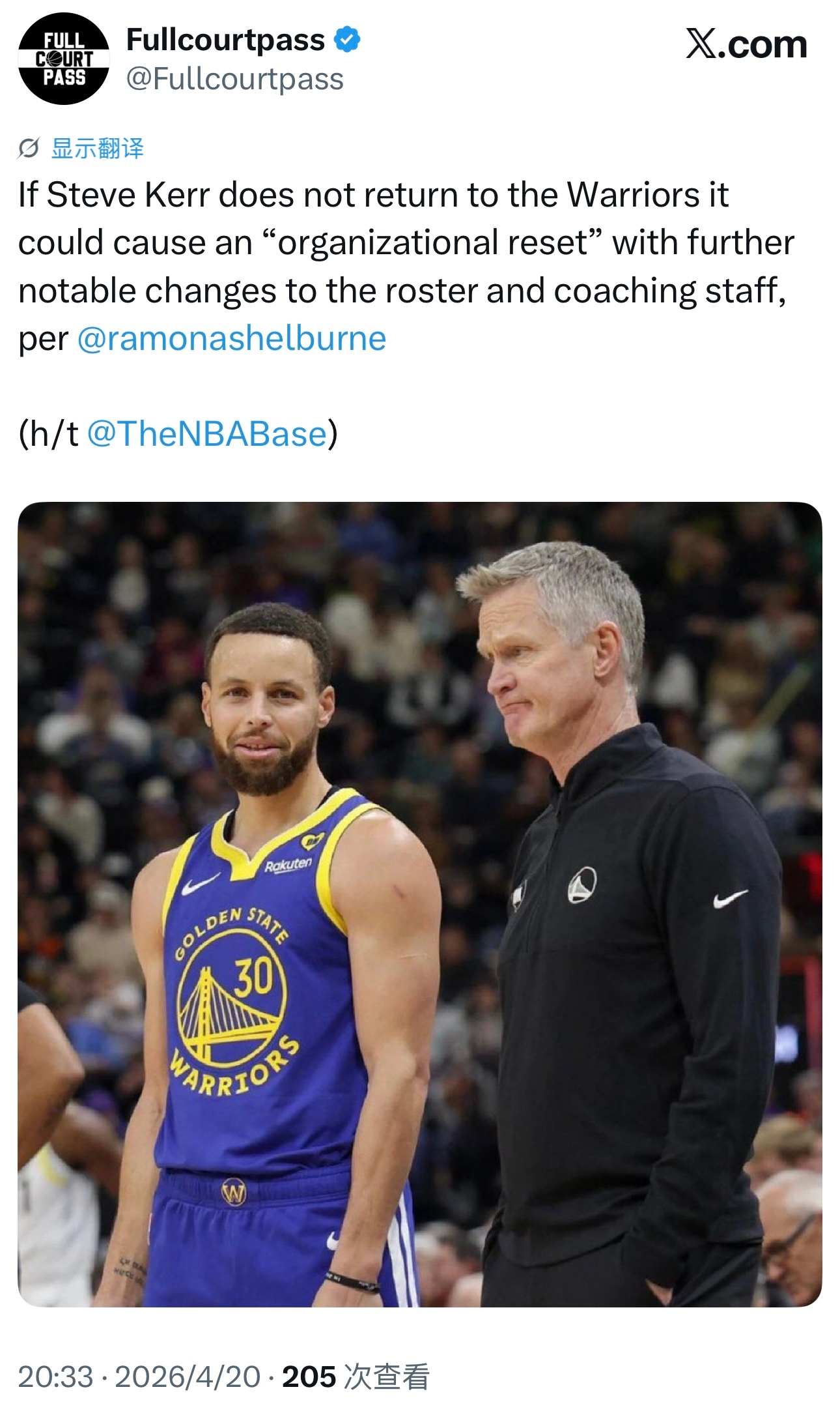 ESPN记者拉大妈：如果史蒂夫·科尔不再回归担任勇士队主教练，可能会引发一场“球