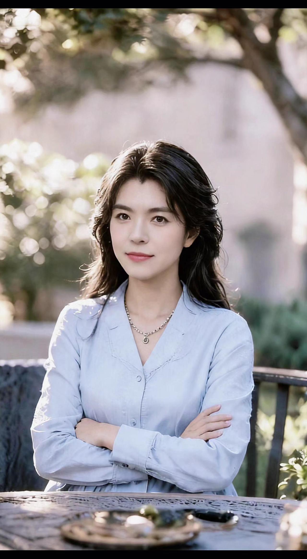 🌿风把树影织成纱，她把时光酿成诗。
蓝衬衫是未拆封的夏天，锁骨链坠着星子✨。