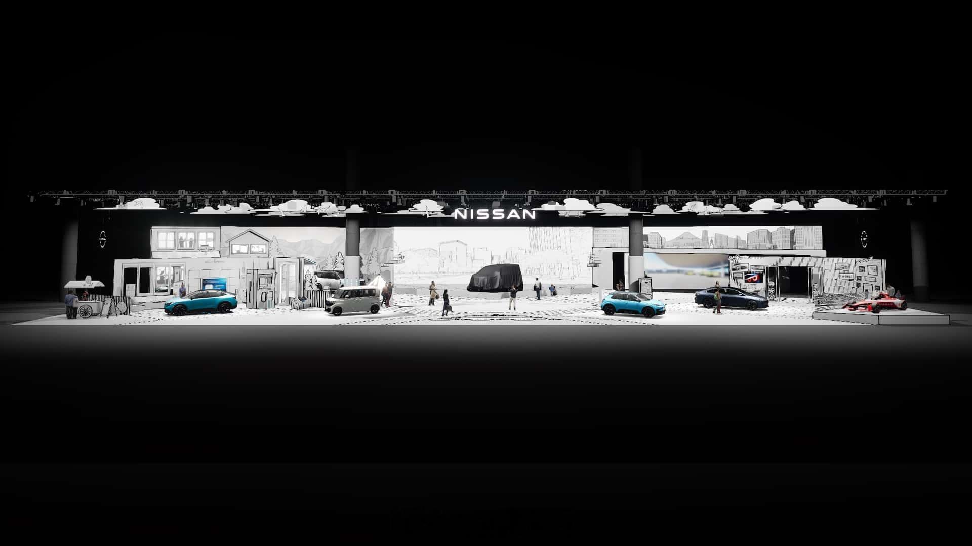 2025东京车展 的日产展台，风格主题是Manga Booth漫画廊，确实有点与