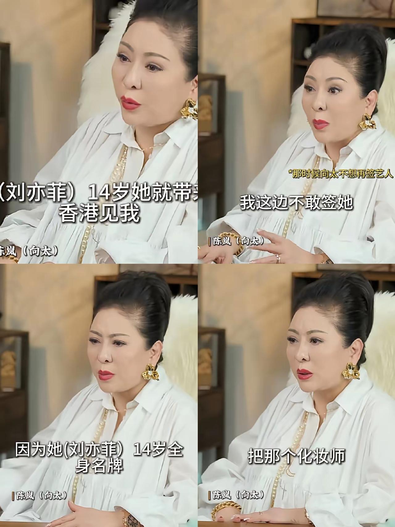 向太：“刘亦菲14岁的时候被她妈妈带来见过我，但我没有签她，因为她浑身名牌，张口