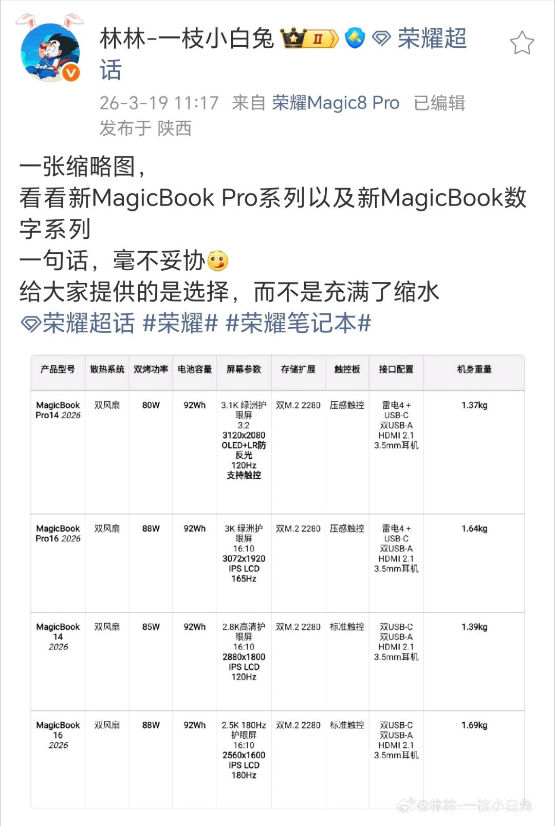 林林总爆光了新一代MagicBook Pro系列以及新MagicBook数字系列