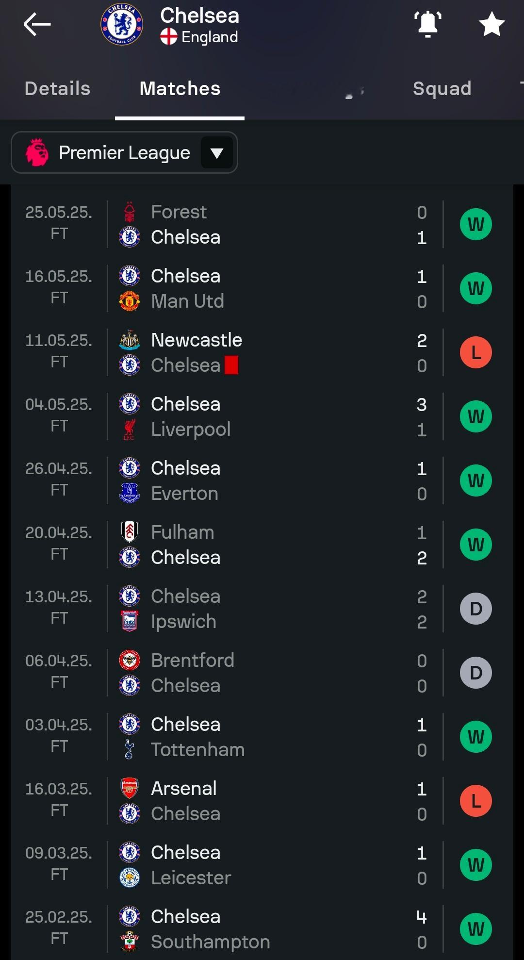 去年最后几轮输了两场平了两场 今年呢？切尔西英超