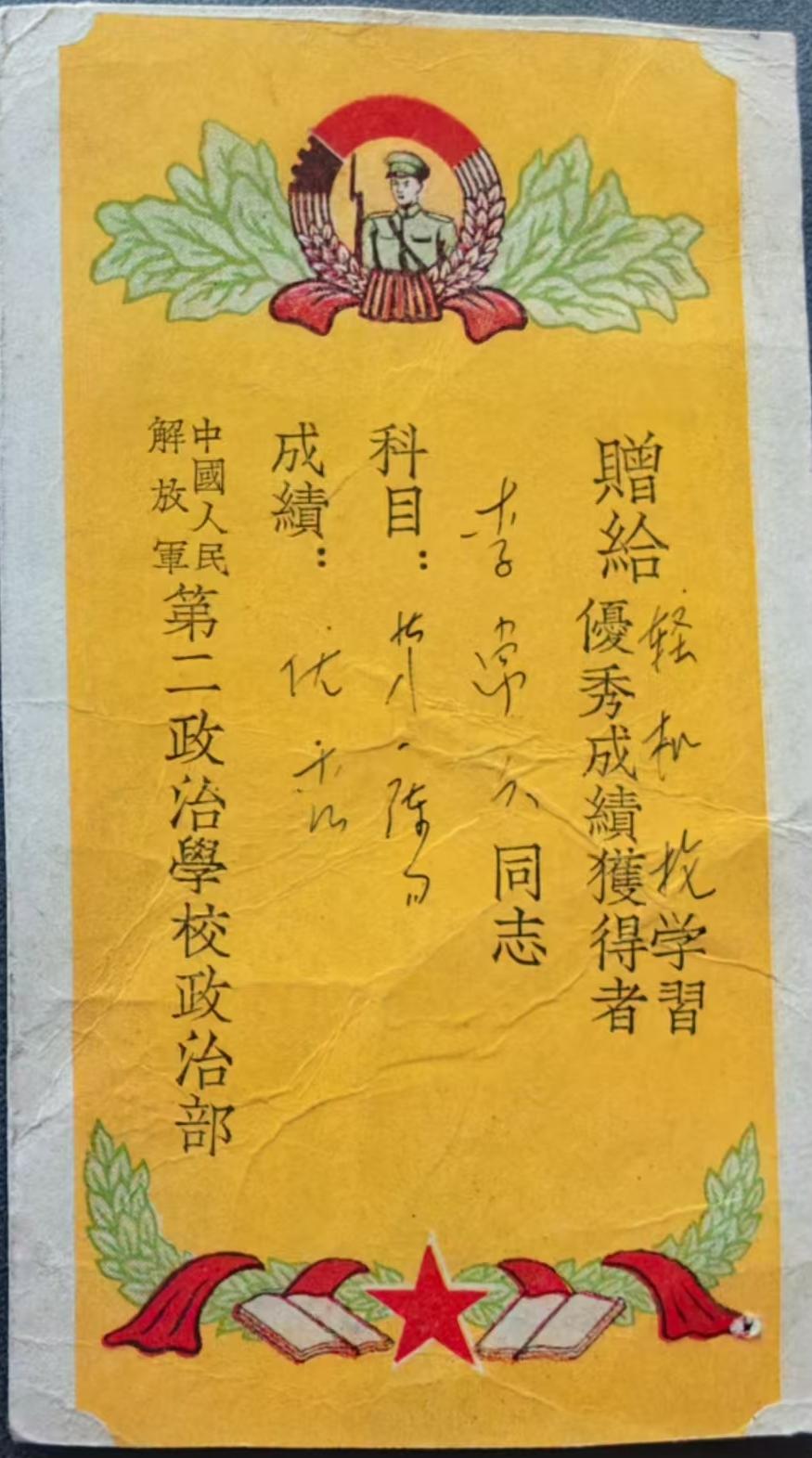 《优秀成绩获得者》
中国人民解放军第二政治学校政治部