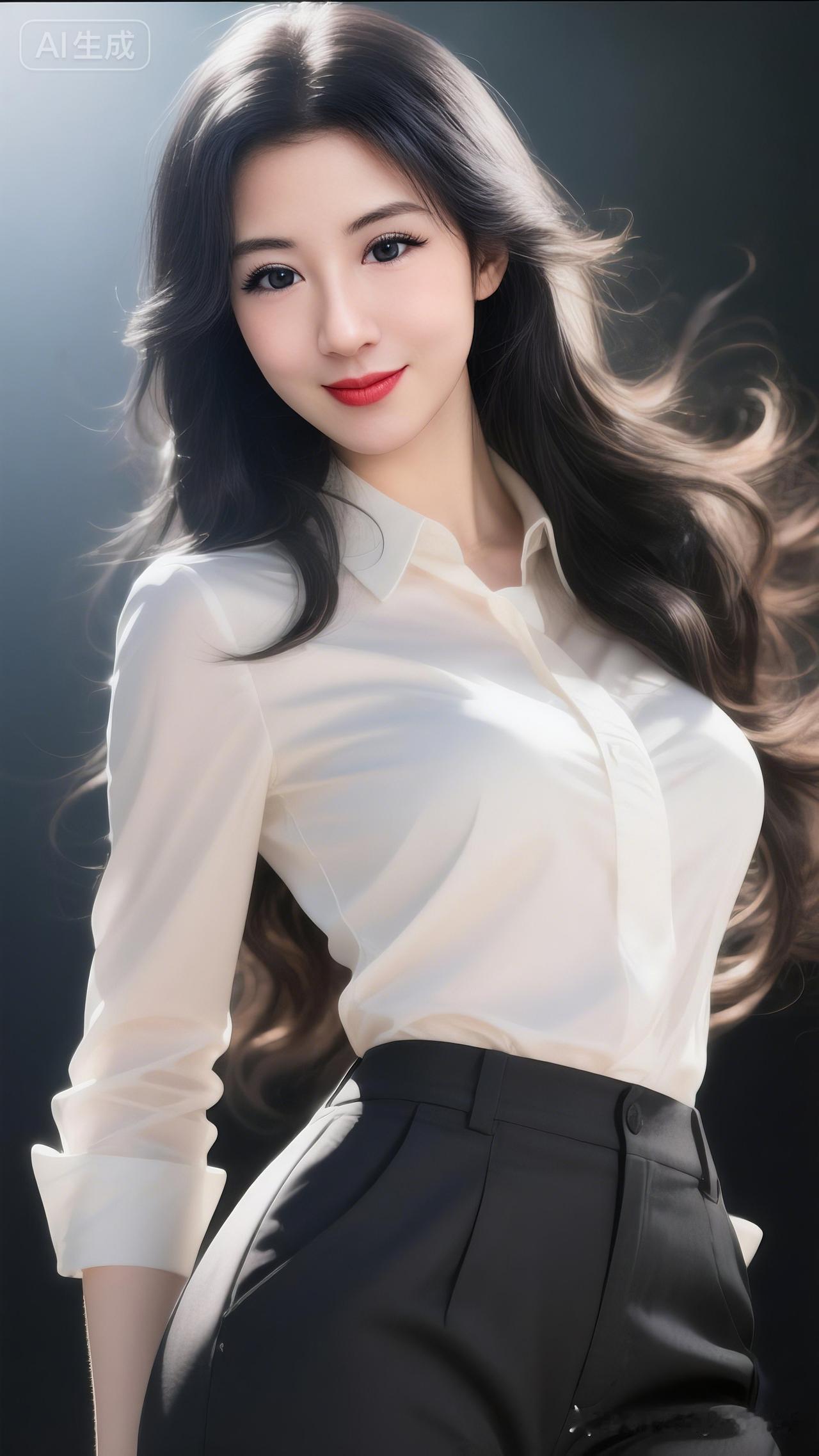优雅职场风，白衬衫+黑裤，自信满满！💄✨