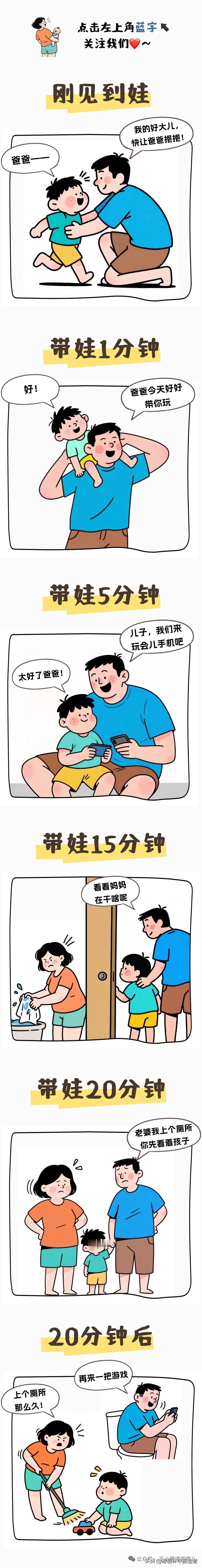 趣味漫画：据说大部分爸爸带娃都这样，你家老公也这样吗？爸爸带娃 亲子治愈漫画 家
