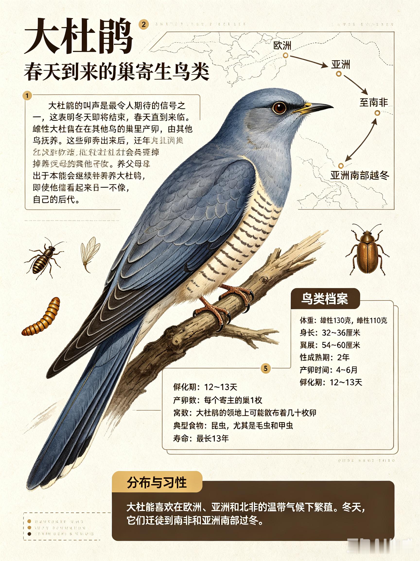 鸟类朋友图鉴 大杜鹃大杜鹃的叫声是最令人期待的信号之一，这表明冬天即将结束，春天