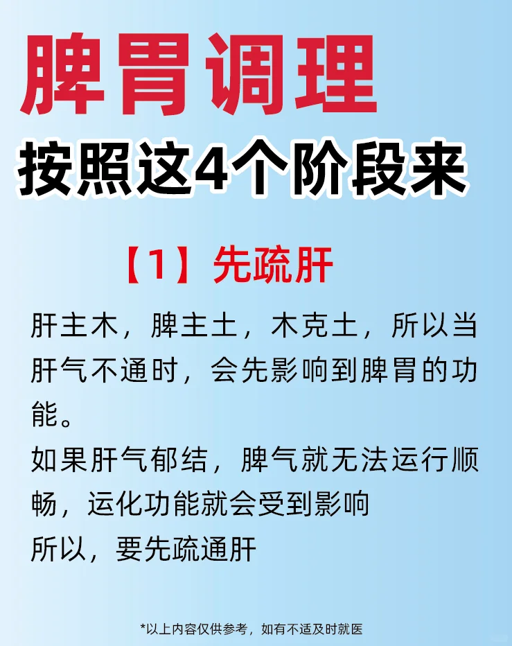 脾胃调理 按照这4个阶段来