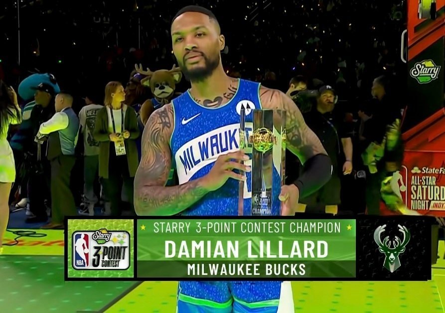 2024全明星三分大赛：利拉德花球绝杀成功卫冕利拉德首轮得到26分，决赛砍下26