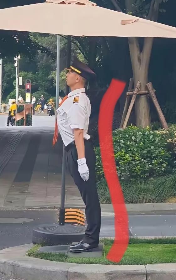 难道保安哥是仪仗队出身？

弄不明白这重心是如何保持的，这站立这站姿何等威风？