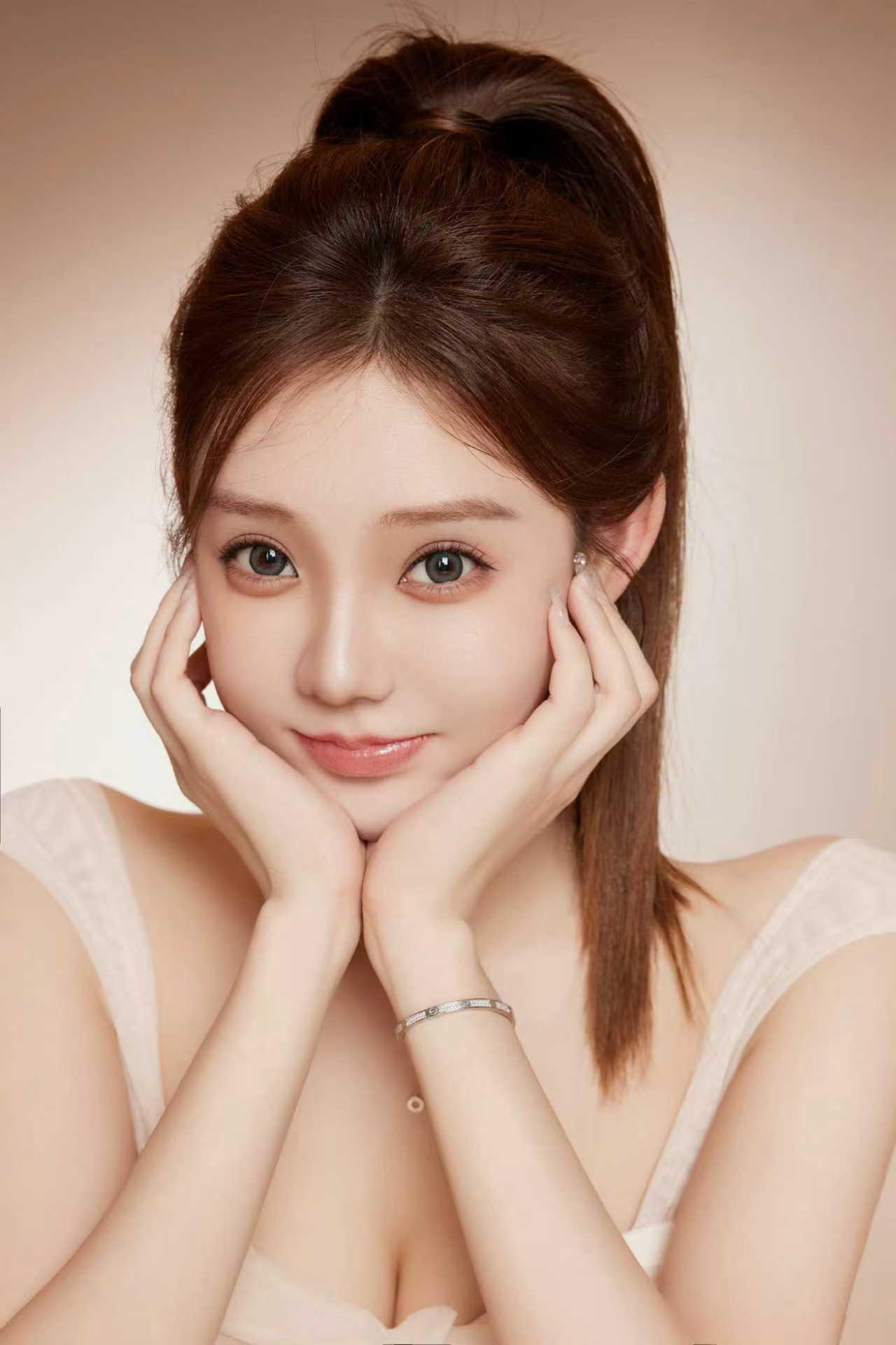 不看腿，不看腰，就看她这水灵灵的大眼睛，
就是靓女！