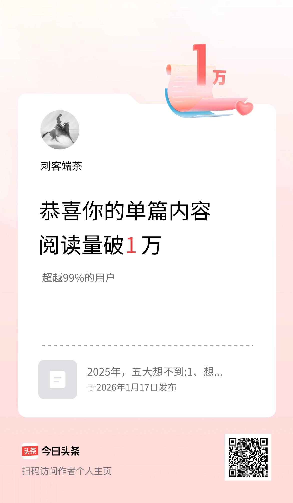 单篇内容获得阅读量破1万啦！