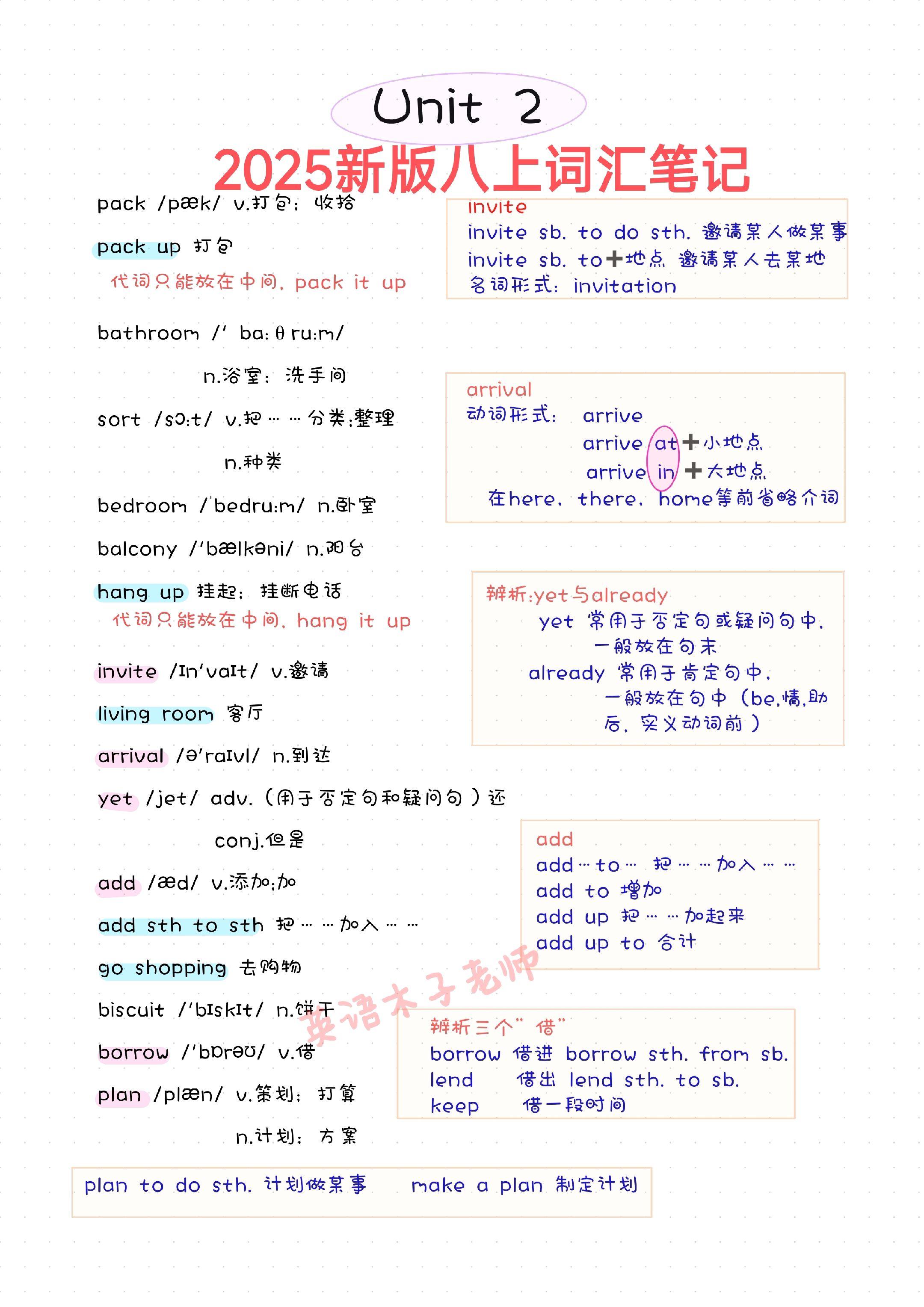 2025新版八上词汇笔记，互译，预习必备。人教版八上全册词汇详细笔记➕...