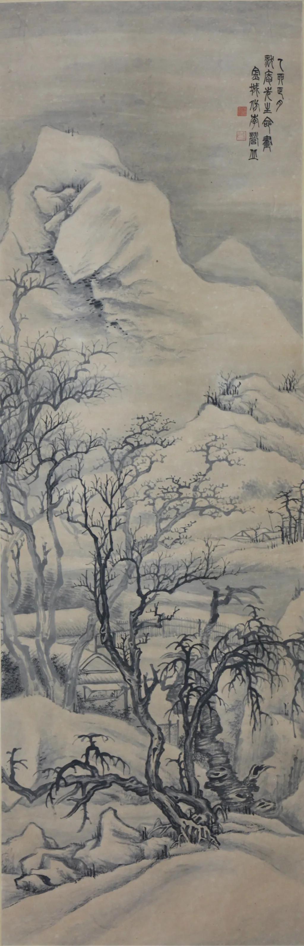 名画欣赏：金城《雪景山水》1915年 立轴 纸本水墨 
横38.2厘米 纵118