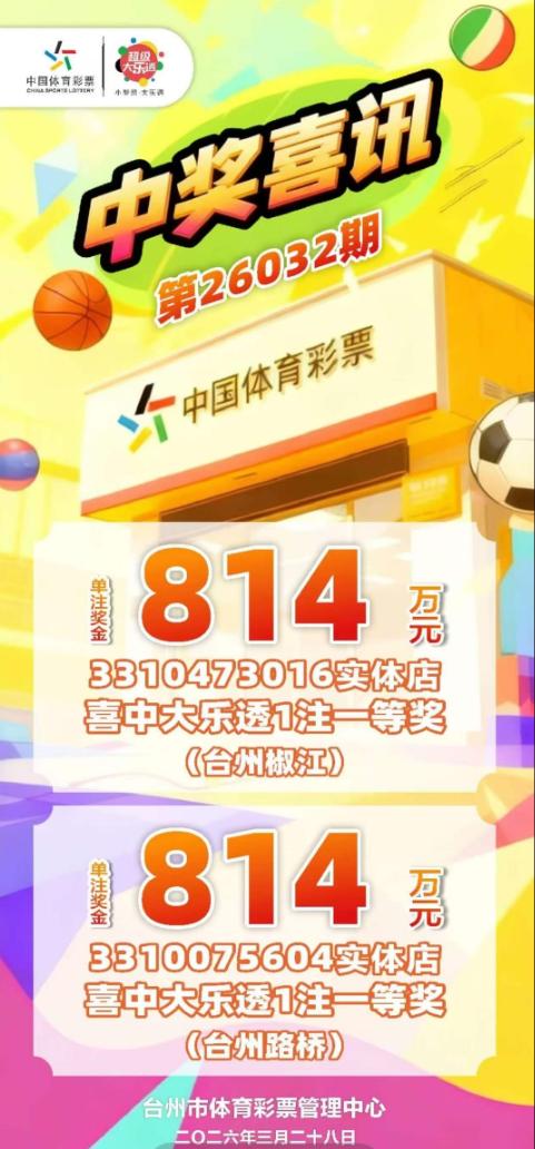浙江台州的2注814万头奖大概率一人独中：同一个小城市单期出两位得主的可能性不大
