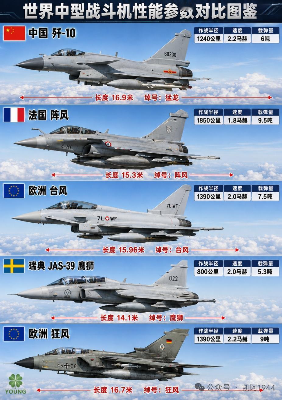 世界中型战机领域可谓高手如云。就拿中国歼 - 10来说，它可不是单一型号，从19