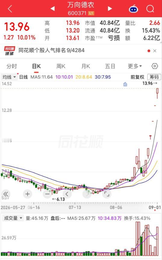 有个股民直接被行情整得坐立难安！8.9 元杀入万向德农，砸下二十多万拿下 3 万